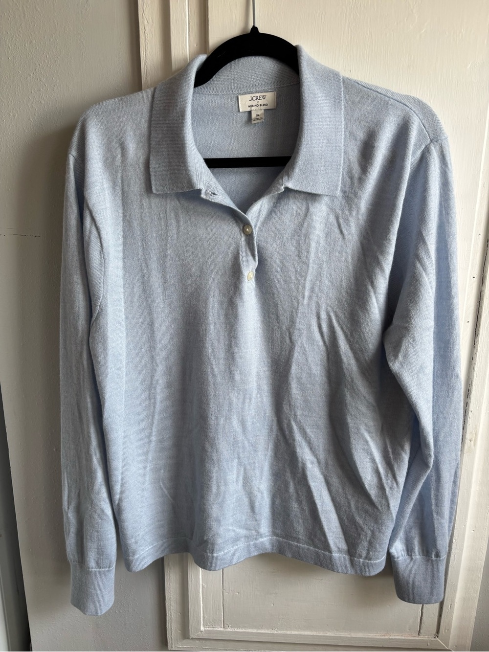 J. Crew Light Blue Merino Blend Crewneck Polo Sweater